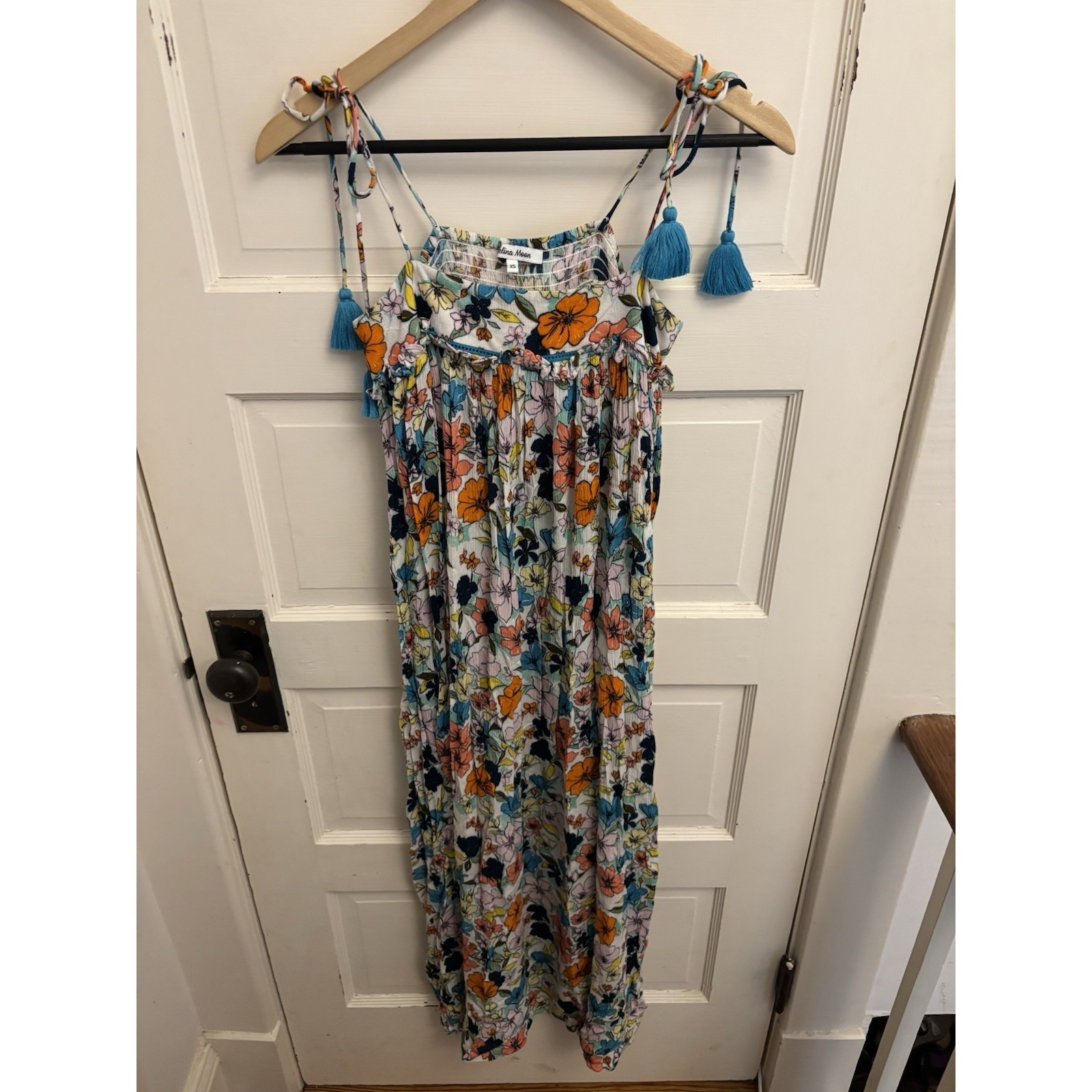 Anthropologie Celina Moon Sundress Maxi Dress Floral Tassel Tropical Resort Xs